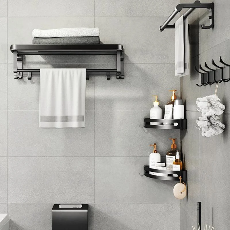 Contemporary Black Finish Bathroom Accessory Set with Bath Shelf/Towel Bar -Bathlova