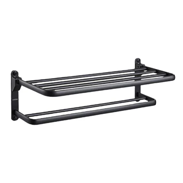 Contemporary Black Finish Bathroom Accessory Set with Bath Shelf/Towel Bar -Bathlova