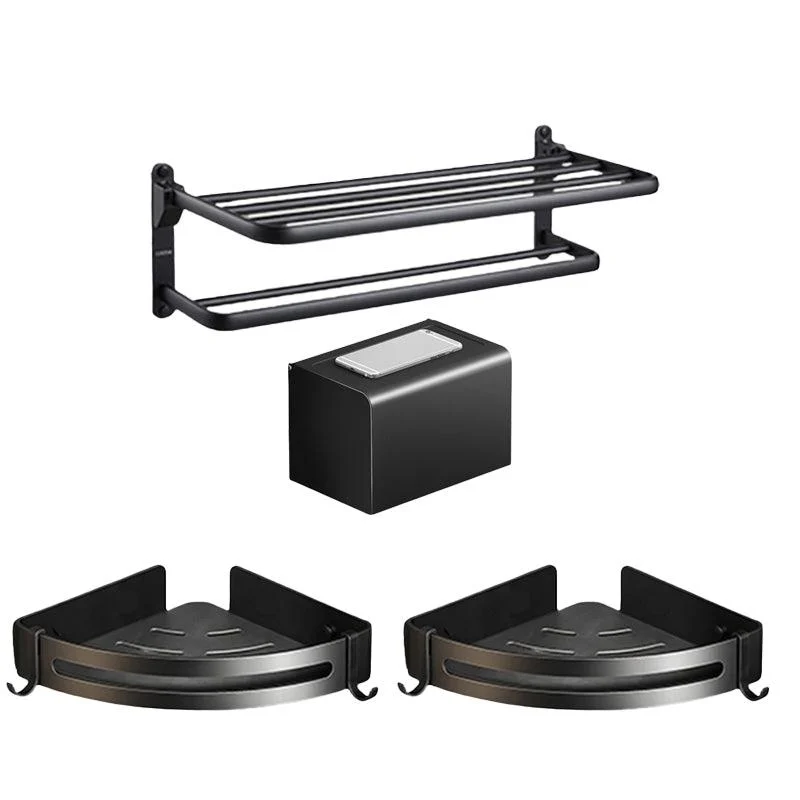 Contemporary Black Finish Bathroom Accessory Set with Bath Shelf/Towel Bar -Bathlova