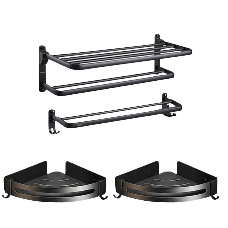 Contemporary Black Finish Bathroom Accessory Set with Bath Shelf/Towel Bar -Bathlova