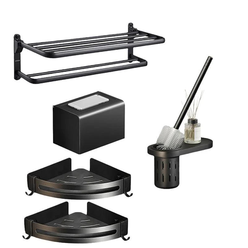 Contemporary Black Finish Bathroom Accessory Set with Bath Shelf/Towel Bar -Bathlova