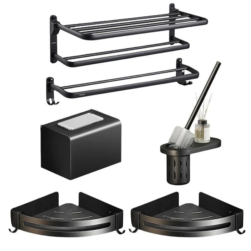 Contemporary Black Finish Bathroom Accessory Set with Bath Shelf/Towel Bar -Bathlova