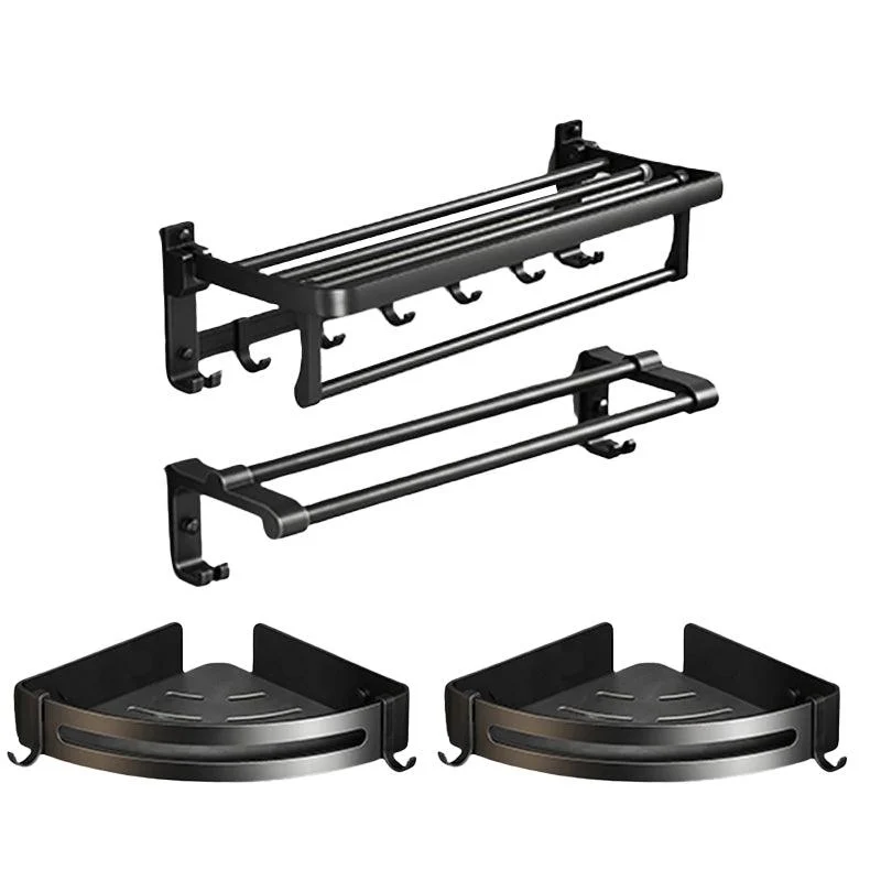 Contemporary Black Finish Bathroom Accessory Set with Bath Shelf/Towel Bar -Bathlova