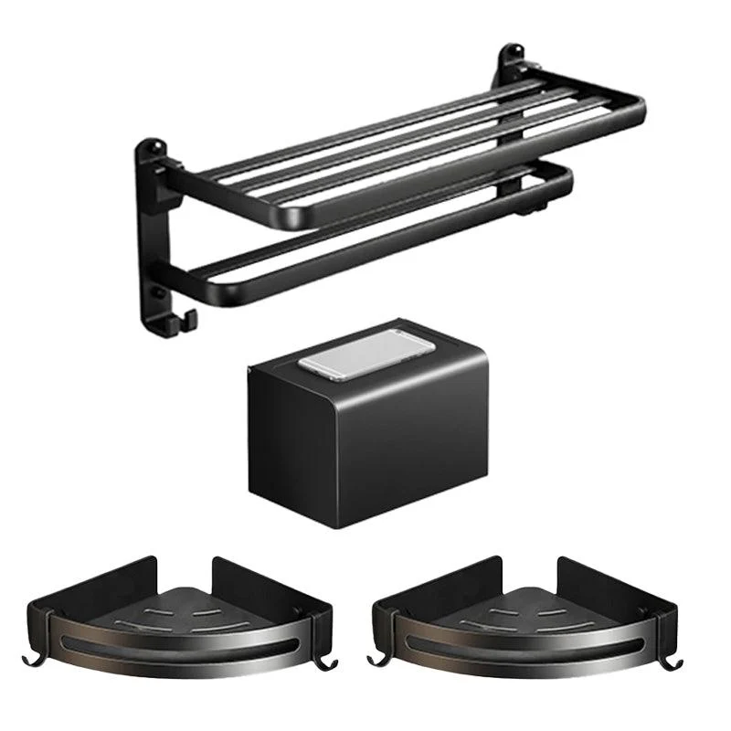 Contemporary Black Finish Bathroom Accessory Set with Bath Shelf/Towel Bar -Bathlova