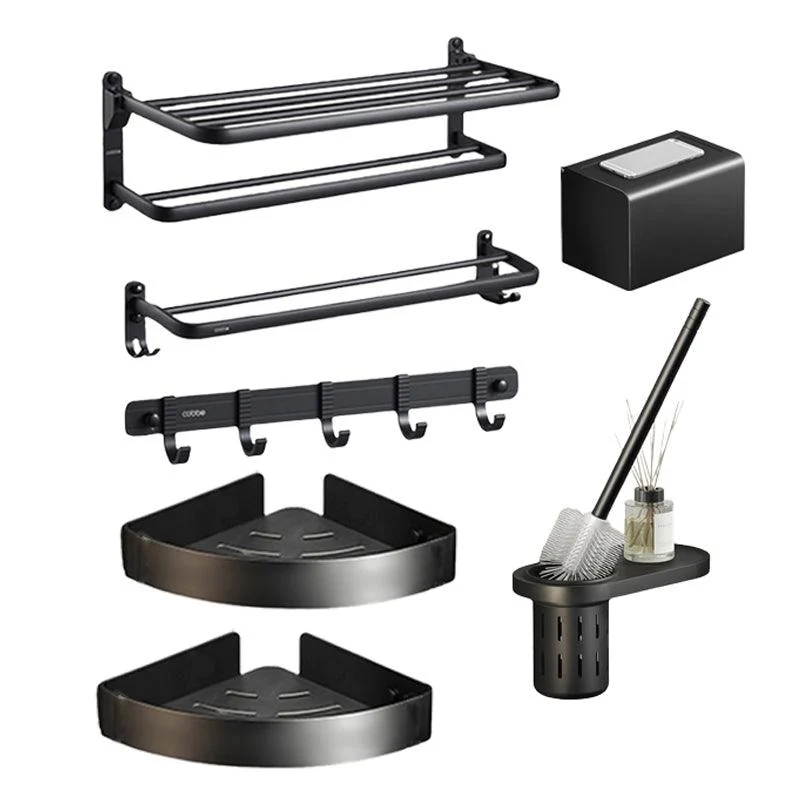 Contemporary Black Finish Bathroom Accessory Set with Bath Shelf/Towel Bar -Bathlova