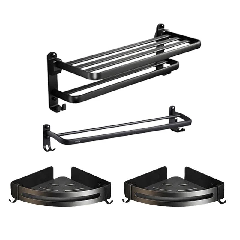 Contemporary Black Finish Bathroom Accessory Set with Bath Shelf/Towel Bar -Bathlova