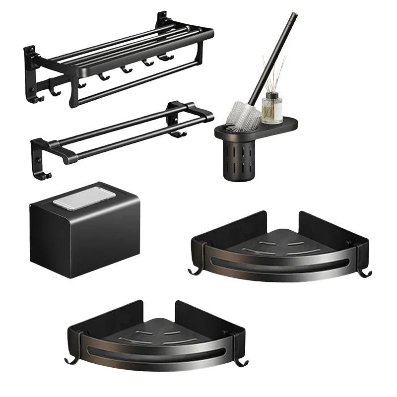 Contemporary Black Finish Bathroom Accessory Set with Bath Shelf/Towel Bar -Bathlova