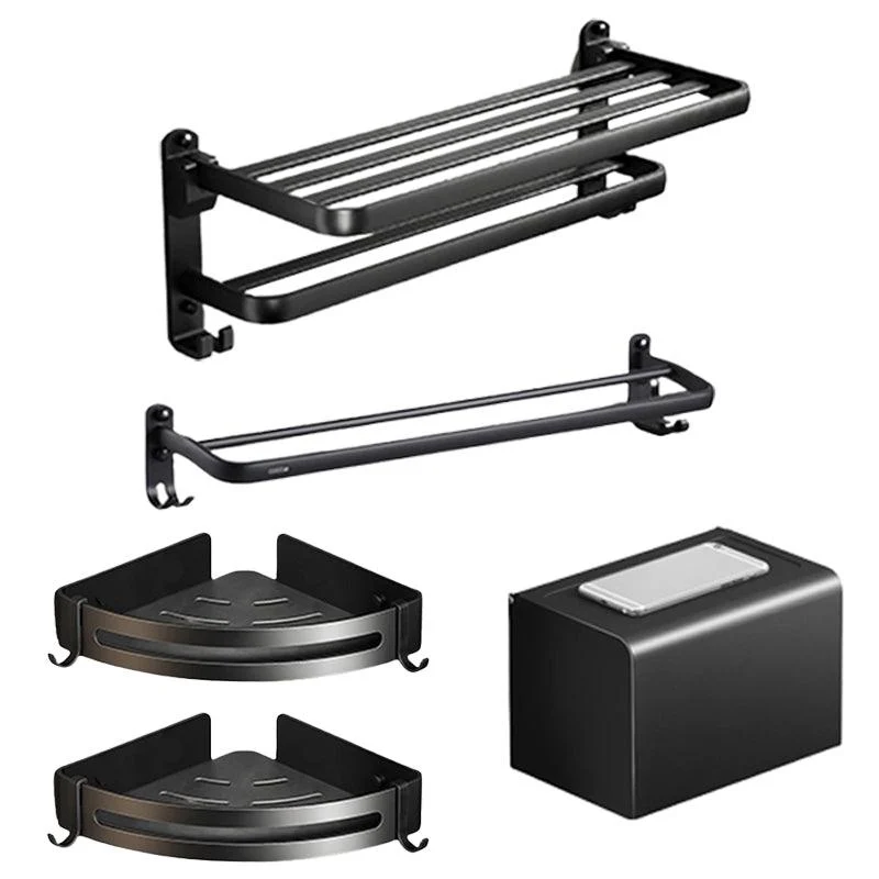 Contemporary Black Finish Bathroom Accessory Set with Bath Shelf/Towel Bar -Bathlova