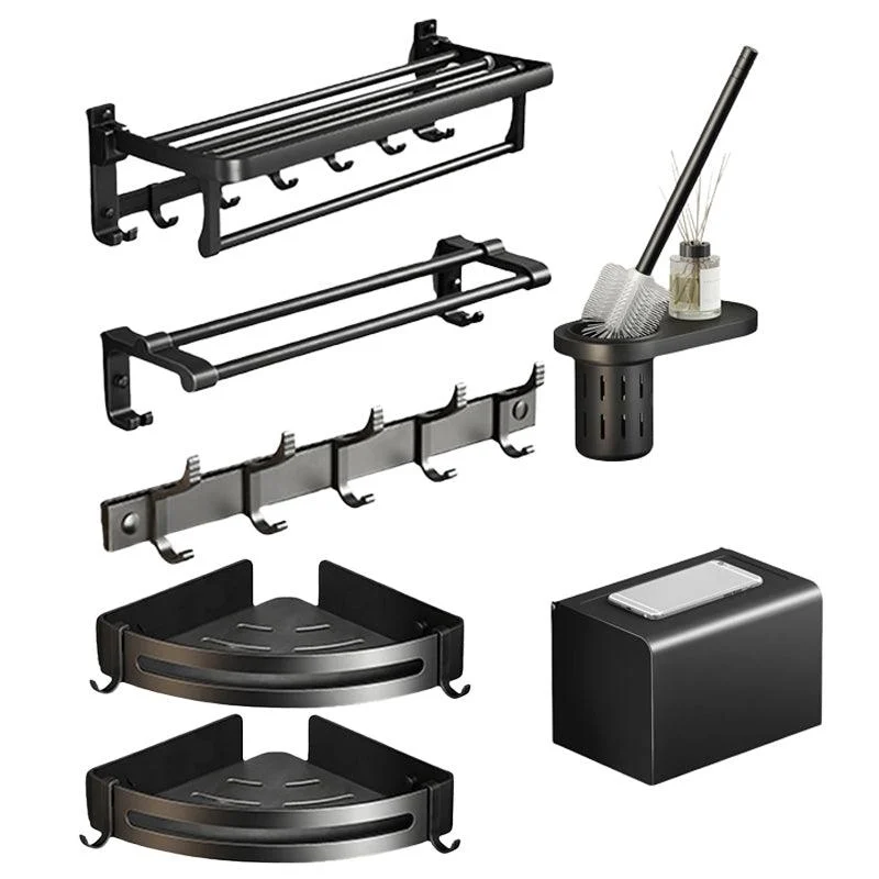 Contemporary Black Finish Bathroom Accessory Set with Bath Shelf/Towel Bar -Bathlova