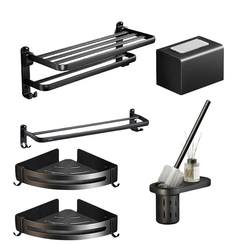 Contemporary Black Finish Bathroom Accessory Set with Bath Shelf/Towel Bar -Bathlova