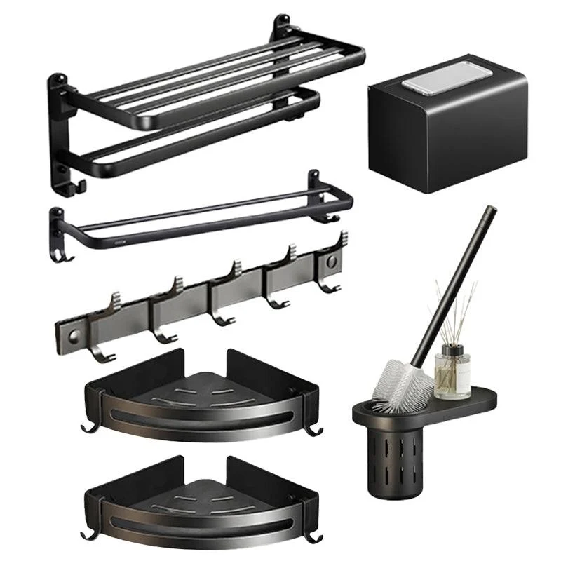 Contemporary Black Finish Bathroom Accessory Set with Bath Shelf/Towel Bar -Bathlova