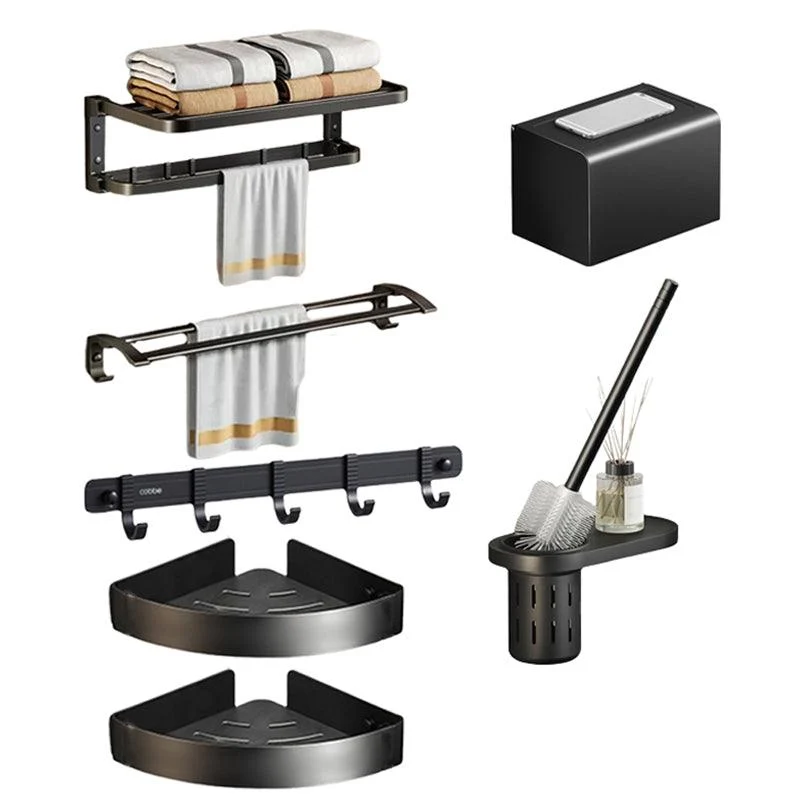 Contemporary Black Finish Bathroom Accessory Set with Bath Shelf/Towel Bar -Bathlova