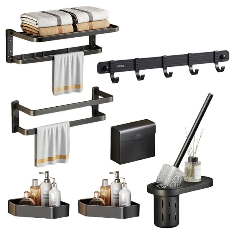 Contemporary Black Finish Bathroom Accessory Set with Bath Shelf/Towel Bar -Bathlova