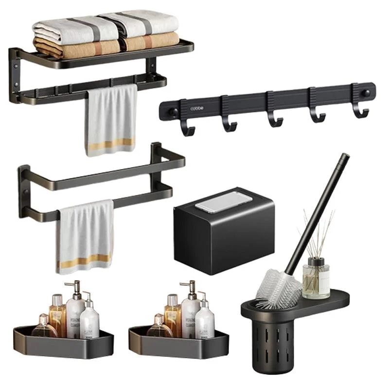 Contemporary Black Finish Bathroom Accessory Set with Bath Shelf/Towel Bar -Bathlova