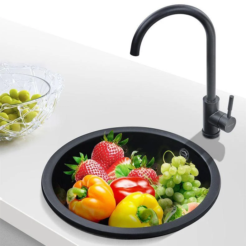 Contemporary Black Quartz Kitchen Sink Single Bowl Sink with Basket Strainer -Bathlova