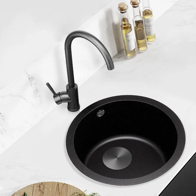 Contemporary Black Quartz Kitchen Sink Single Bowl Sink with Basket Strainer -Bathlova