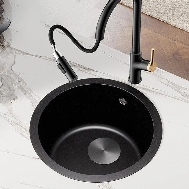 Contemporary Black Quartz Kitchen Sink Single Bowl Sink with Basket Strainer -Bathlova