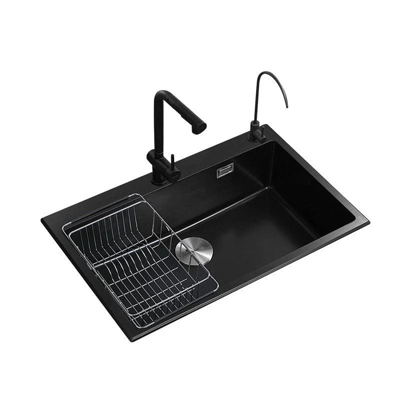 Contemporary Black Sink Single Bowl Overflow Hole Kitchen Sink with Tap -Bathlova