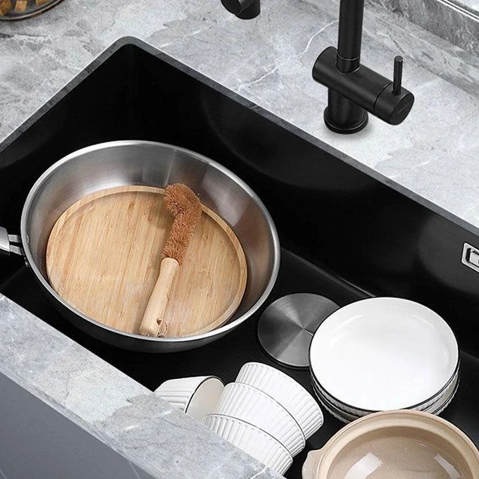 Contemporary Black Sink Single Bowl Overflow Hole Kitchen Sink with Tap -Bathlova