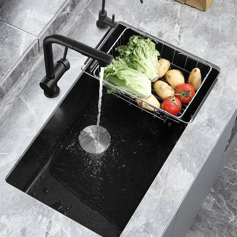 Contemporary Black Sink Single Bowl Overflow Hole Kitchen Sink with Tap -Bathlova