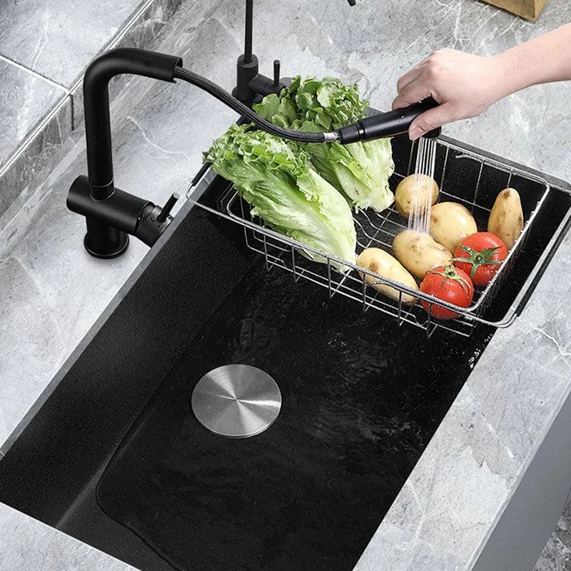 Contemporary Black Sink Single Bowl Overflow Hole Kitchen Sink with Tap -Bathlova