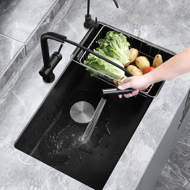 Contemporary Black Sink Single Bowl Overflow Hole Kitchen Sink with Tap -Bathlova