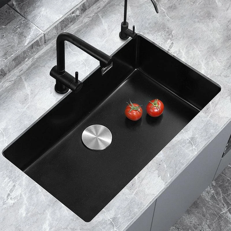 Contemporary Black Sink Single Bowl Overflow Hole Kitchen Sink with Tap -Bathlova