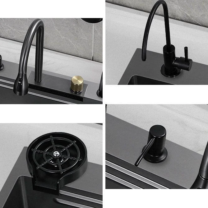 Contemporary Black Sink Stainless Steel Kitchen Sink with Soundproofing -Bathlova