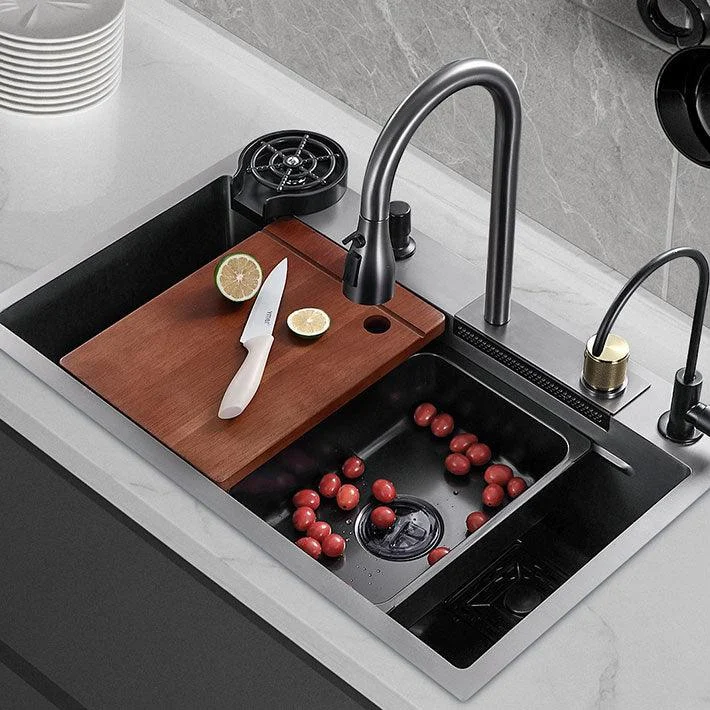 Contemporary Black Sink Stainless Steel Kitchen Sink with Soundproofing -Bathlova