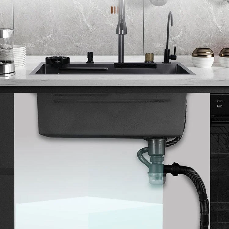 Contemporary Black Sink Stainless Steel Kitchen Sink with Soundproofing -Bathlova