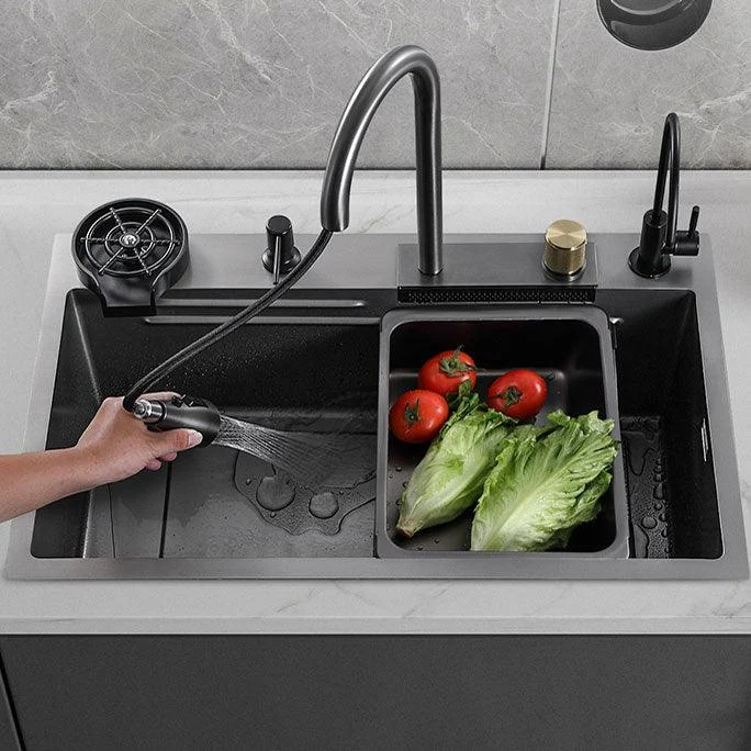 Contemporary Black Sink Stainless Steel Kitchen Sink with Soundproofing -Bathlova