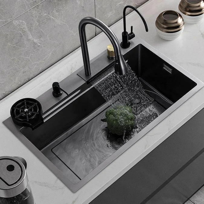 Contemporary Black Sink Stainless Steel Kitchen Sink with Soundproofing -Bathlova