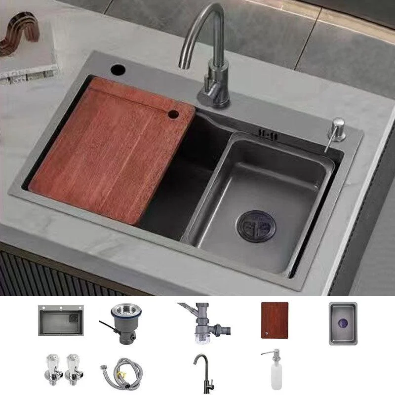 Contemporary Black Sink Stainless Steel Kitchen Sink with Soundproofing -Bathlova