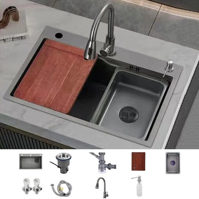 Contemporary Black Sink Stainless Steel Kitchen Sink with Soundproofing -Bathlova