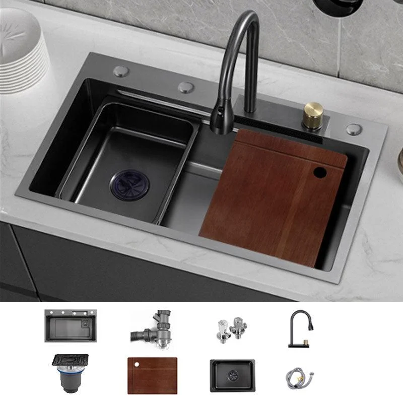 Contemporary Black Sink Stainless Steel Kitchen Sink with Soundproofing -Bathlova