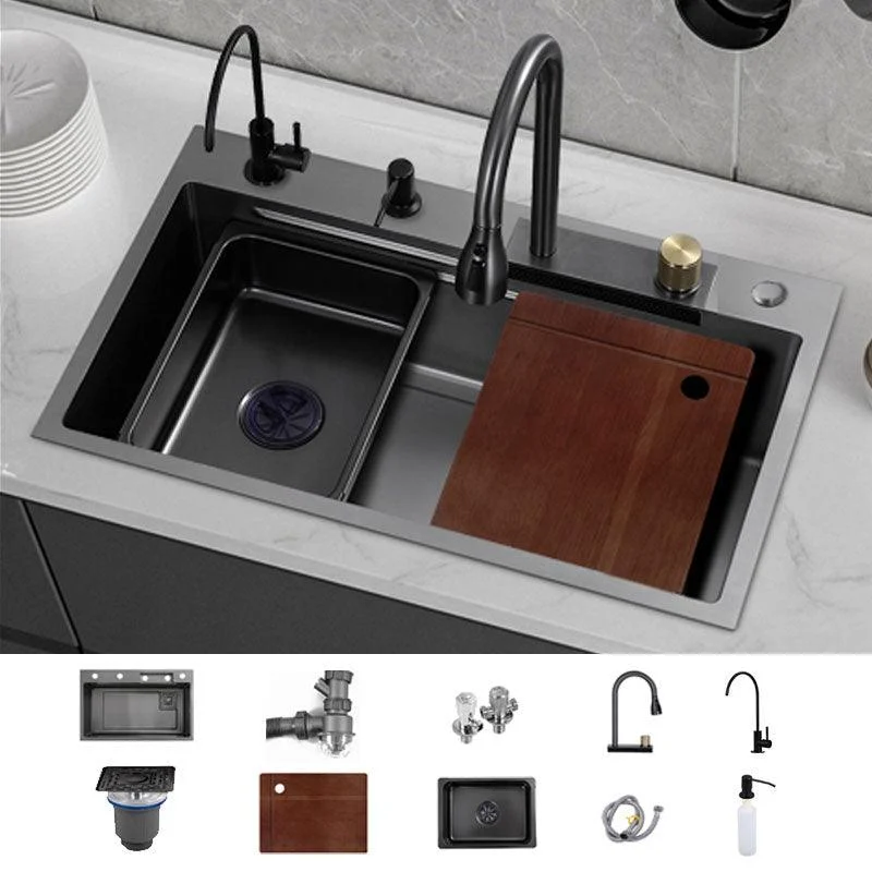 Contemporary Black Sink Stainless Steel Kitchen Sink with Soundproofing -Bathlova