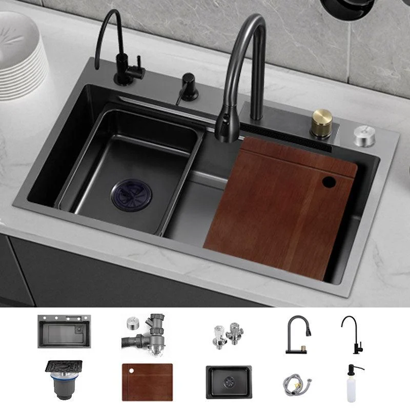 Contemporary Black Sink Stainless Steel Kitchen Sink with Soundproofing -Bathlova