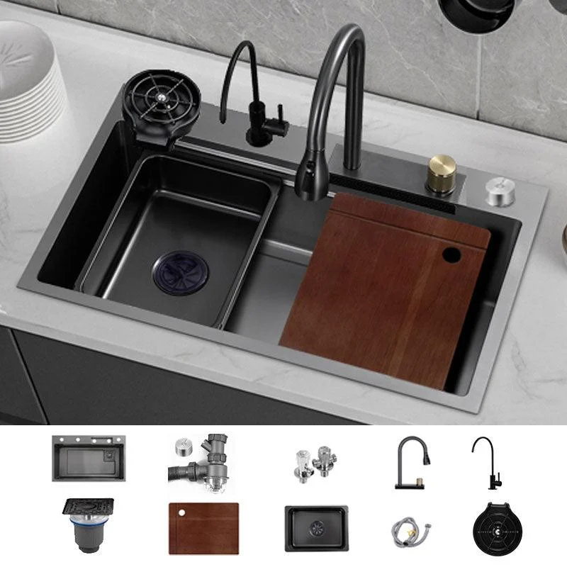 Contemporary Black Sink Stainless Steel Kitchen Sink with Soundproofing -Bathlova