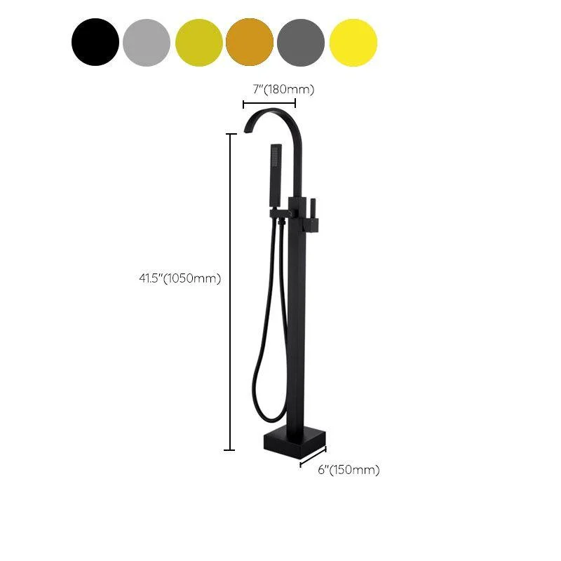 Contemporary Brass Freestanding Tub Filler with Hose Floor Mounted Bathroom Tap -Bathlova