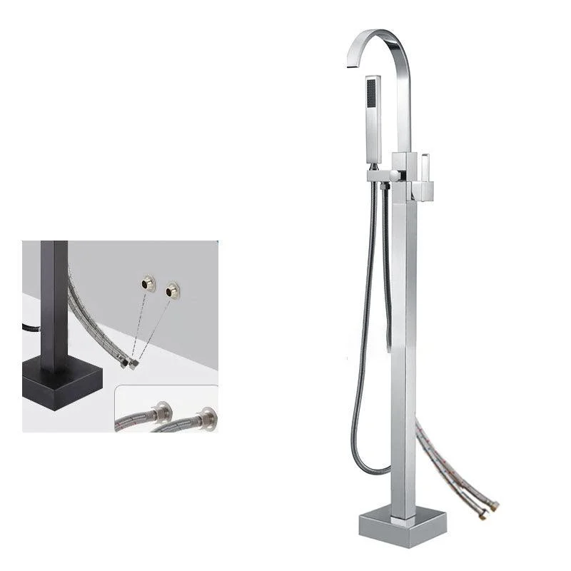 Contemporary Brass Freestanding Tub Filler with Hose Floor Mounted Bathroom Tap -Bathlova