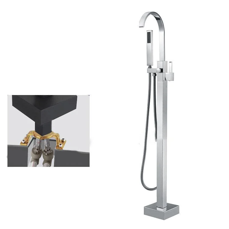 Contemporary Brass Freestanding Tub Filler with Hose Floor Mounted Bathroom Tap -Bathlova