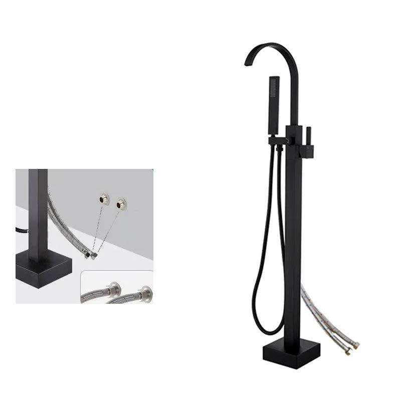 Contemporary Brass Freestanding Tub Filler with Hose Floor Mounted Bathroom Tap -Bathlova