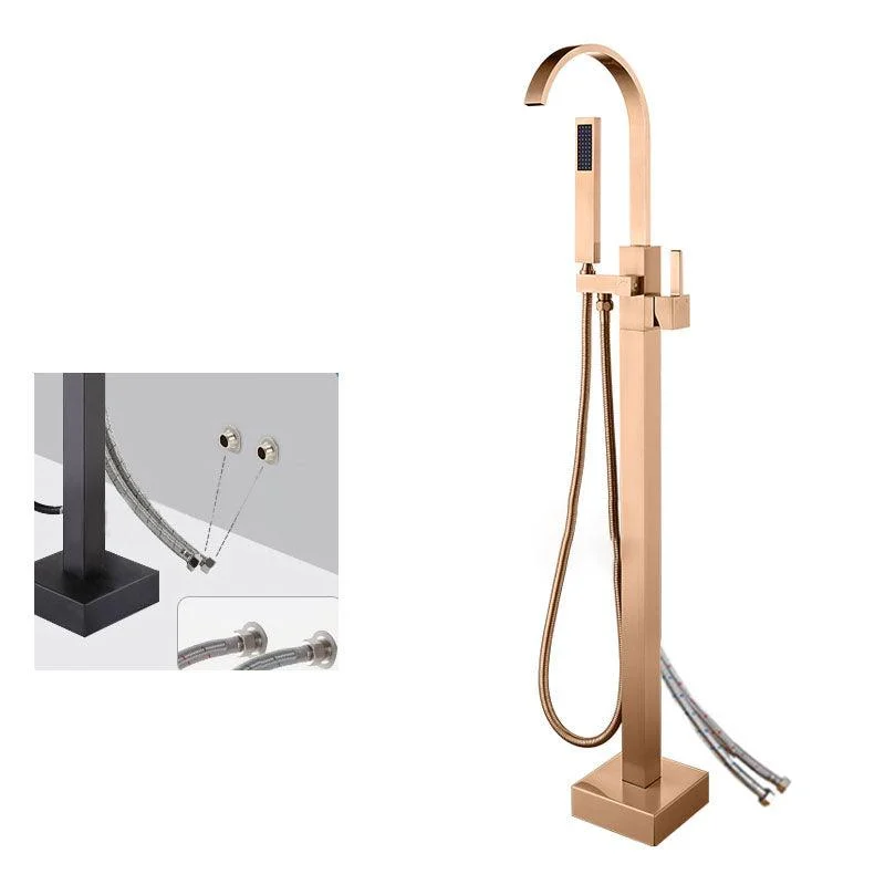 Contemporary Brass Freestanding Tub Filler with Hose Floor Mounted Bathroom Tap -Bathlova