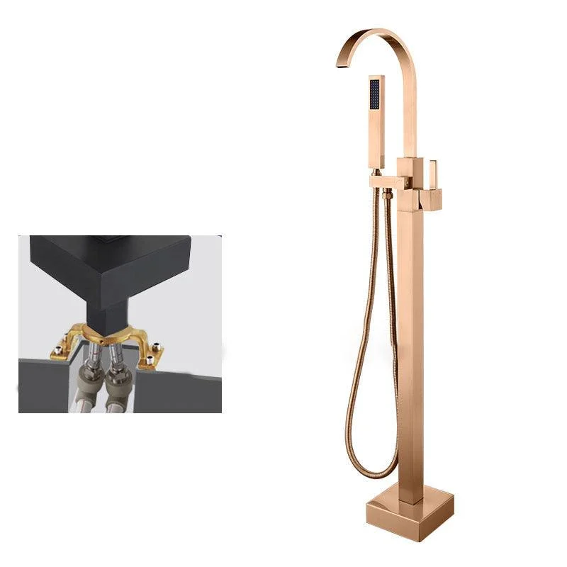 Contemporary Brass Freestanding Tub Filler with Hose Floor Mounted Bathroom Tap -Bathlova