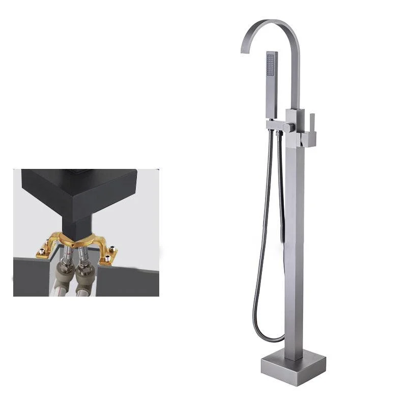 Contemporary Brass Freestanding Tub Filler with Hose Floor Mounted Bathroom Tap -Bathlova