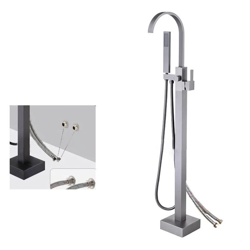 Contemporary Brass Freestanding Tub Filler with Hose Floor Mounted Bathroom Tap -Bathlova