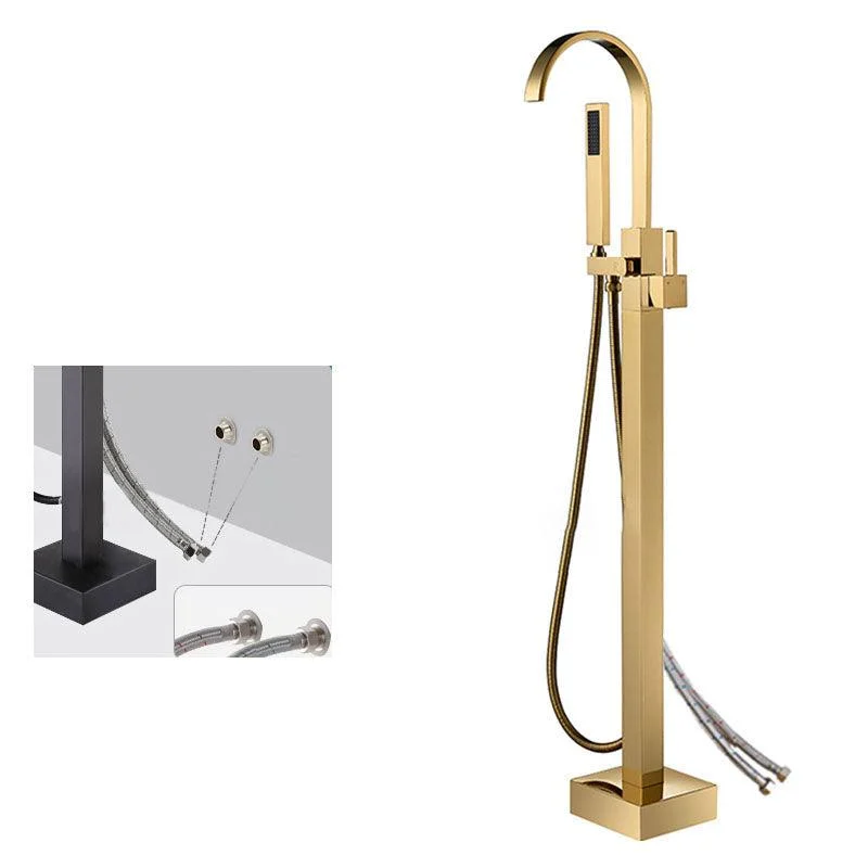 Contemporary Brass Freestanding Tub Filler with Hose Floor Mounted Bathroom Tap -Bathlova