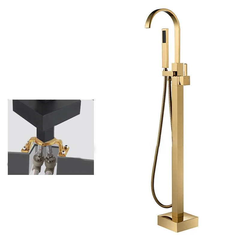 Contemporary Brass Freestanding Tub Filler with Hose Floor Mounted Bathroom Tap -Bathlova