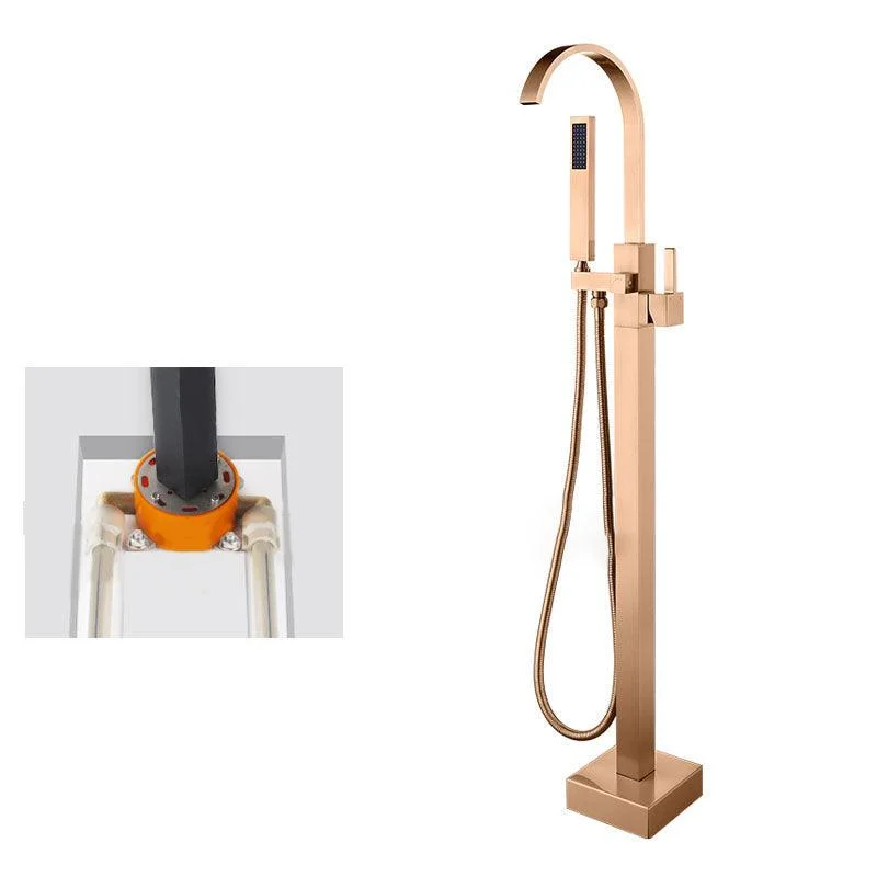 Contemporary Brass Freestanding Tub Filler with Hose Floor Mounted Bathroom Tap -Bathlova