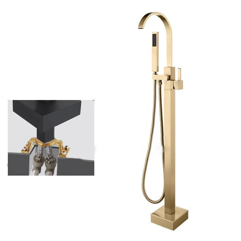 Contemporary Brass Freestanding Tub Filler with Hose Floor Mounted Bathroom Tap -Bathlova